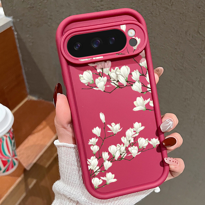 INS风适用谷歌Pixel9Pro白玉兰花手机壳7PRO 8A线条花朵防摔保套|undefined