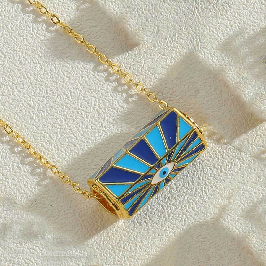 Collier avec pendentif œil du diable dégoulinant, chaîne de clavicule, collier de conception de paume hexagonale de mode de niche_voghion.com