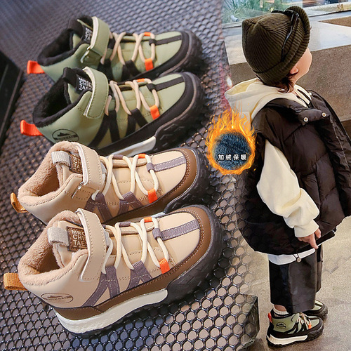Children's High-Top Sports Shoes Winter New Girls Running Shoes Fleece Warm Casual Shoes Boys Dual Cotton Shoes