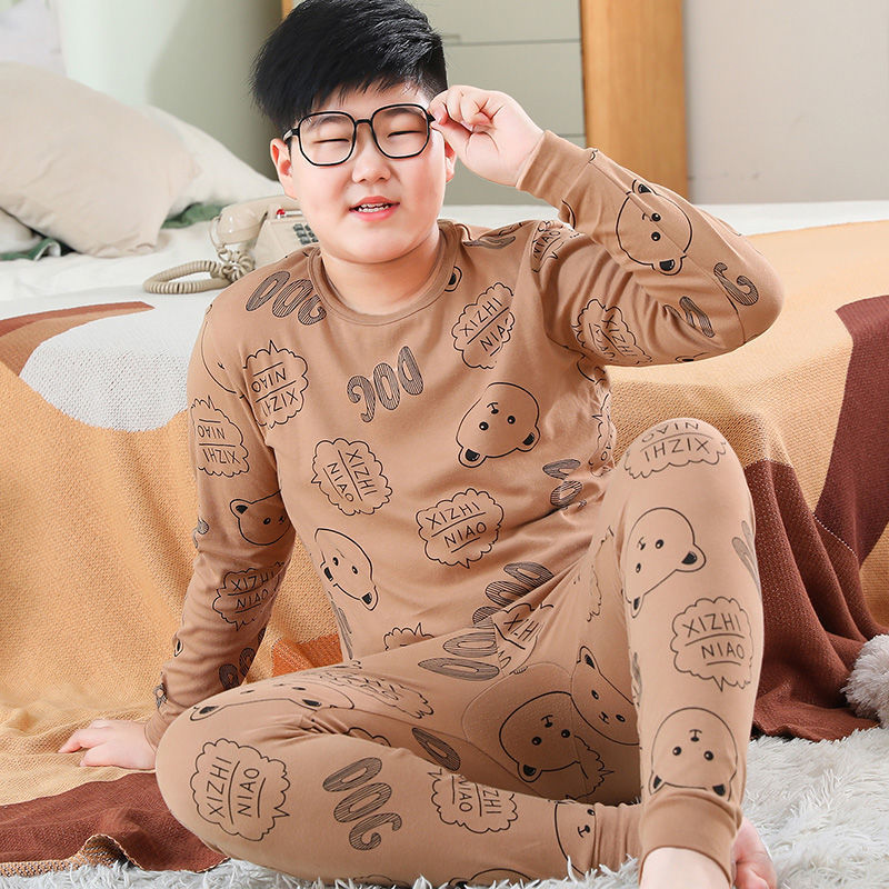 뚱뚱한 어린이, 청소년, 봄 가을 면 속옷 세트, 고등학생, 여분의 지방, 가을 옷, 남성 잠옷, 가정복