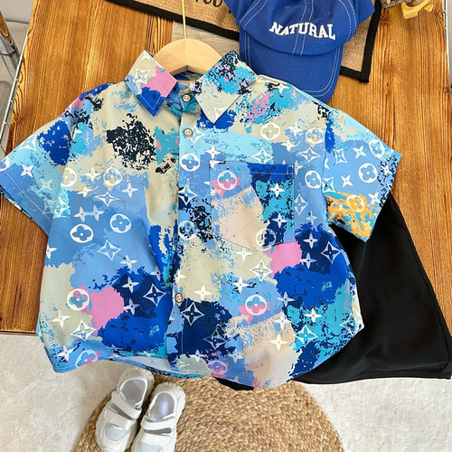 Children's summer clothes 2024 new fashionable baby clothes trendy small and medium-sized children's summer cool and handsome shirts short-sleeved and thin