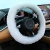 Wool steering wheel cover [white] short hair style
