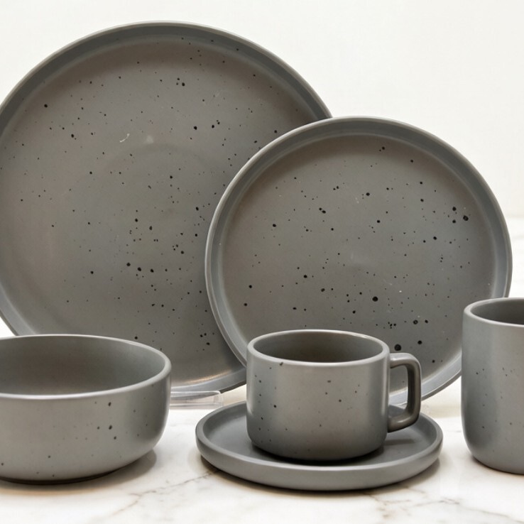 Nordic Minimalist Gray Speckled Bowl, Plate, and Cup Set, Household Ceramic Tableware Set, Restaurant Commercial Wholesale Nordic Minimalist Gray Speckled Bowl, Plate, and Cup Set, Household Ceramic Tableware Set, Restaurant Commercial Wholesale