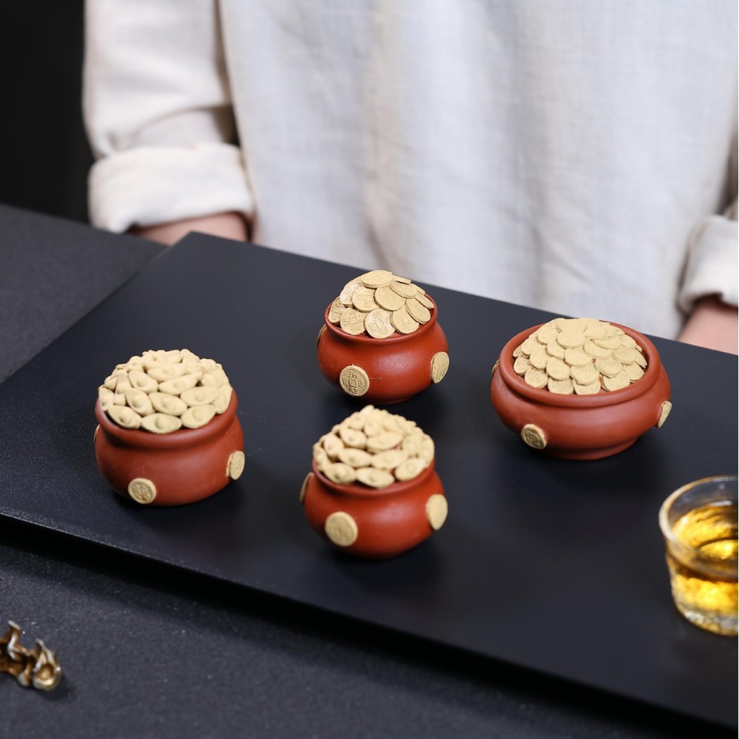 紫砂茶宠聚宝盆盖置精品可养手工创意钱袋子茶桌摆件茶玩盖托茶宠
