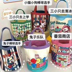 キャンバスバケツバッグかわいい落書き子供趣味イラスト手提げバケツママ収納バッグ弁当袋出勤バッグ