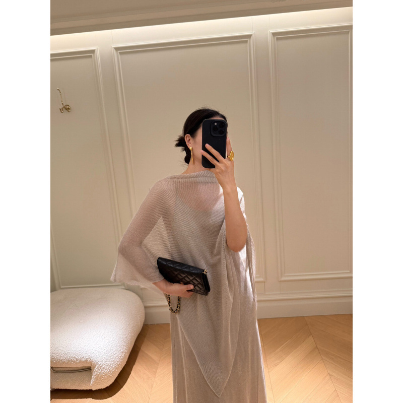 7902-2 Lazy Style Knitted Suit for Women, Summer Elegant Loose-Fitting Slimming Cape Shawl + Dress Two-Piece Set 7902-2 Lazy Style Knitted Suit for Women, Summer Elegant Loose-Fitting Slimming Cape Shawl + Dress Two-Piece Set