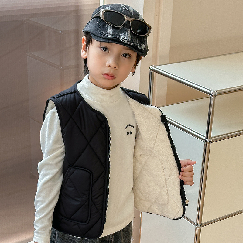 兒童短款馬甲冬季新款學生加厚加絨羽絨棉馬甲男童女童中大童外穿