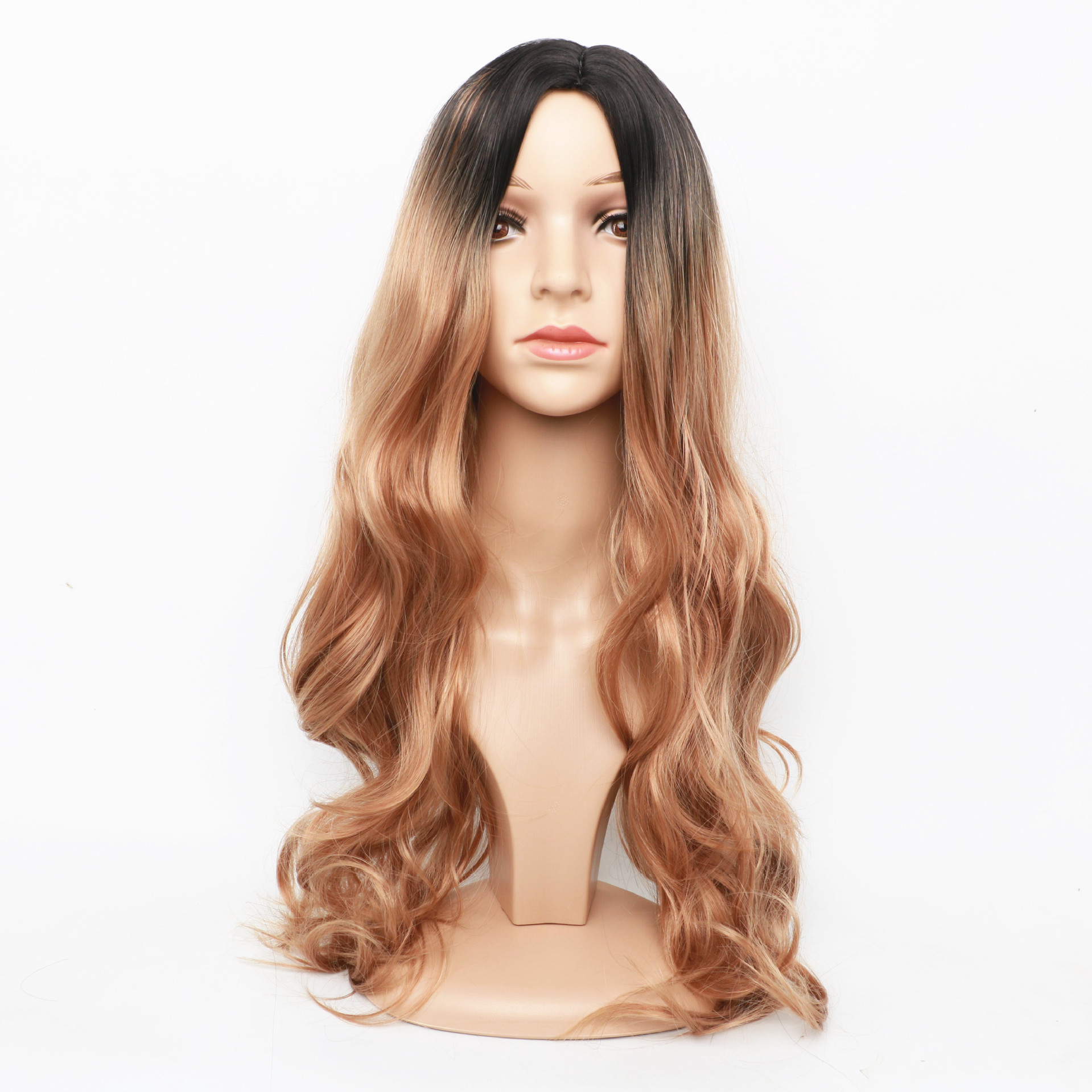 Perruque synthétique nouvelle perruque femme noir marron dégradé cheveux longs bouclés Rose maille haute température soie fibre chimique bandeau_voghion.com