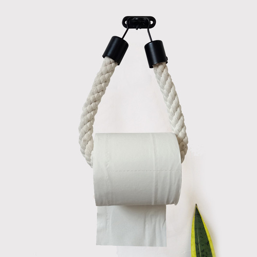 New punch-free iron hook hemp rope paper towel holder kitchen bedroom wall hanging paper roll holder toilet paper holder