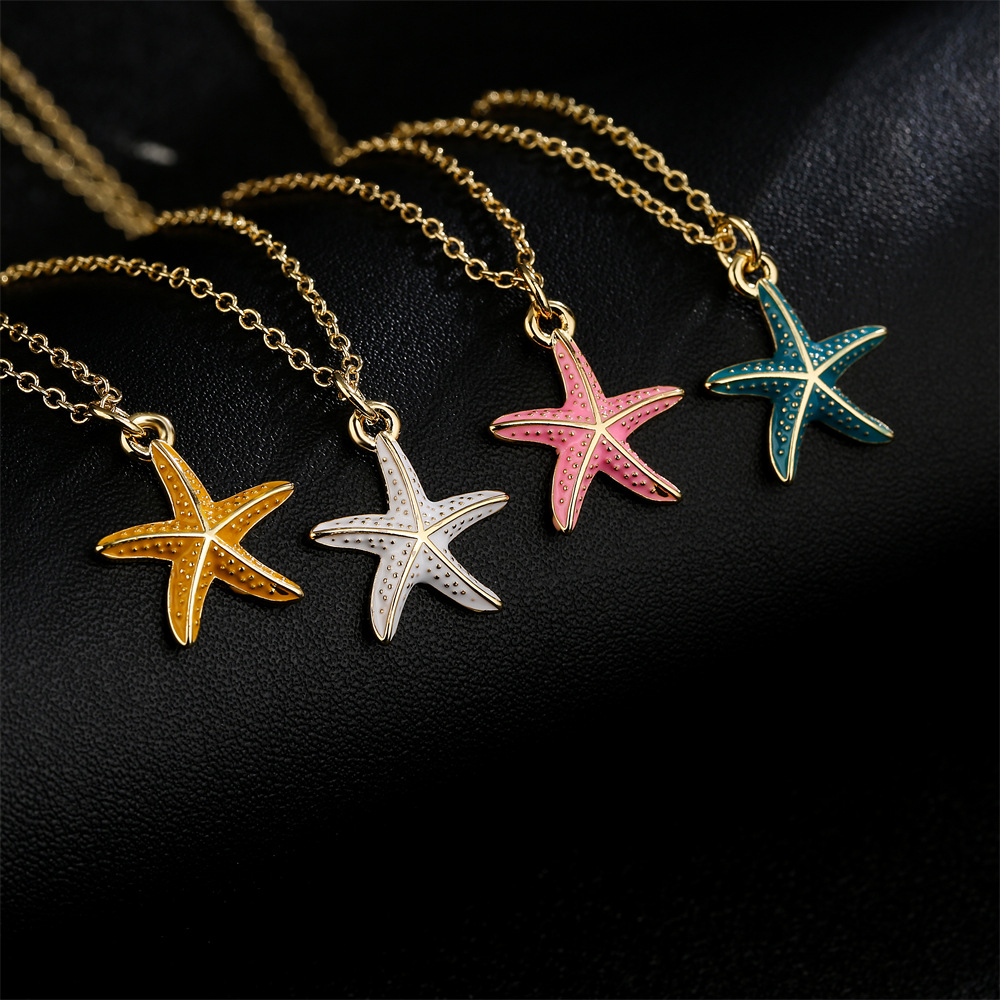 New copper-plated 18K gold starfish pendant womenu0027s necklace