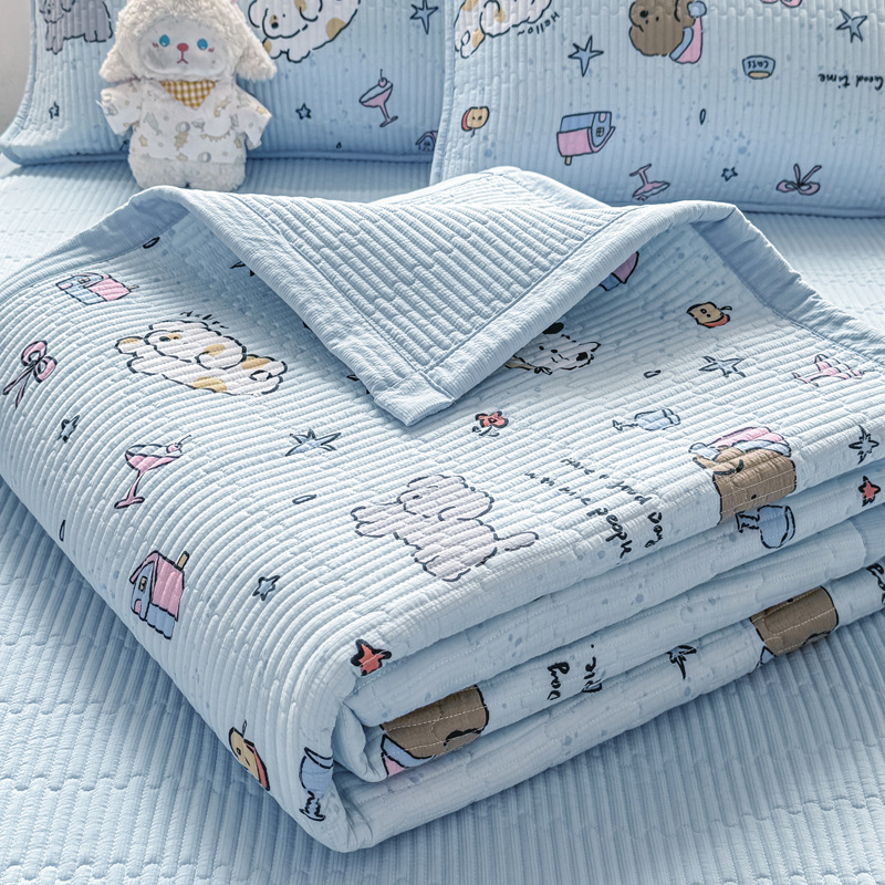 Ins-Style Fresh and Simple Double-Layer Gauze Quilted Cotton Bed Cover, Class a Maternal and Infant Grade Pure Cotton Bed Cover Three-Piece Set, All-Season Bed Sheet and Mattress