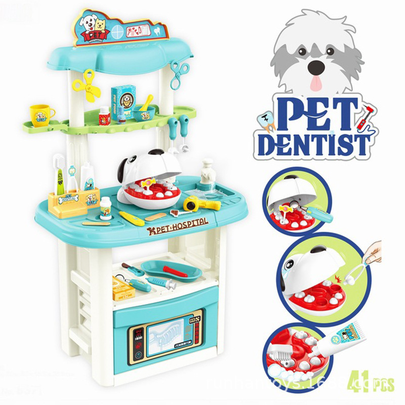 Comercio exterior para niños mesa dentista de simulación de perros mascotas extracción de dientes dientes paquete de cuidado de mascotas médico casero juguetes médicos