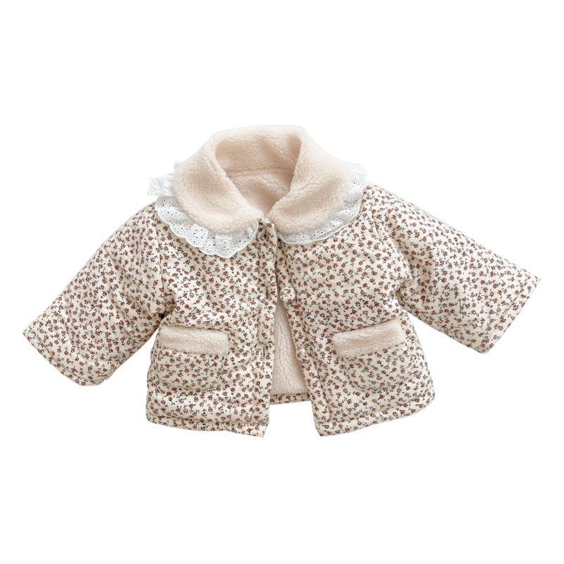 0-3 años de edad bebé invierno algodón acolchado abrigo coreano floral acolchado cálido bebé algodón acolchado chaqueta de lana forrado bebé niña algodón acolchado Abrigo acolchado de algodón