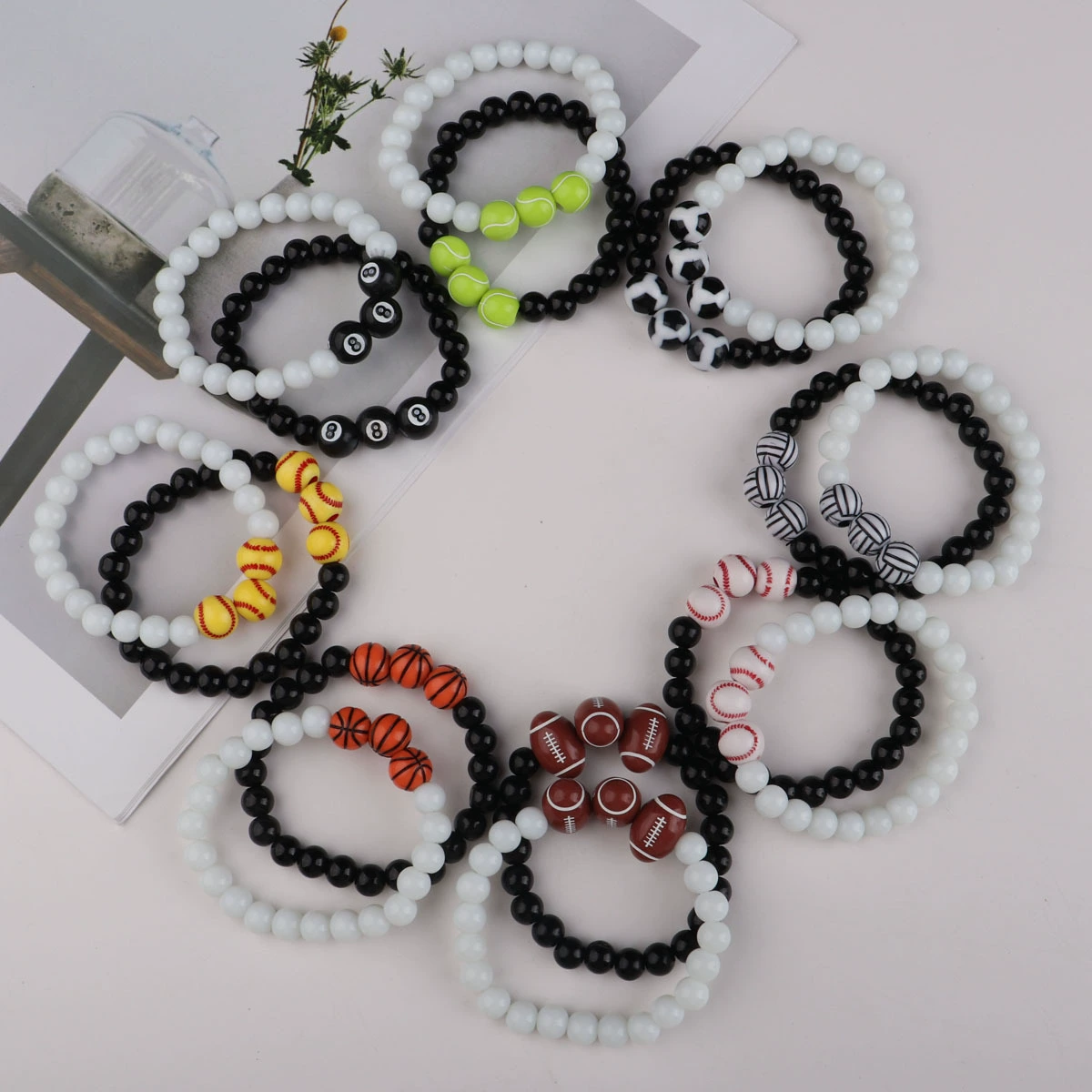 Новый трансграничный браслет из бисера для баскетбола, волейбола, футбола, бейсбола, софтбола, индивидуальный мужской браслет, ювелирный браслет