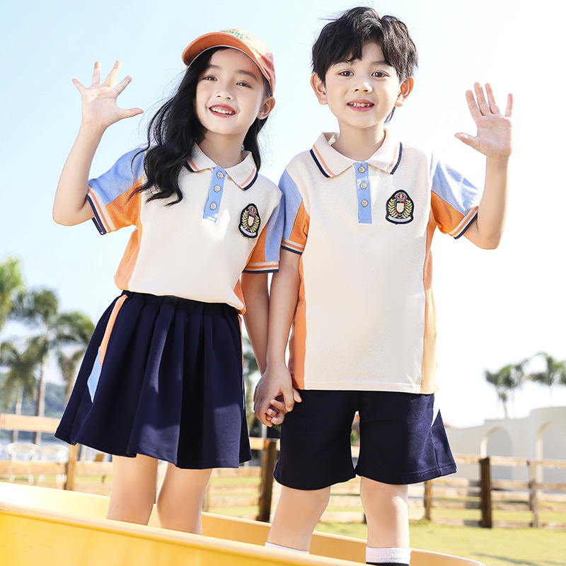 Summer uniform for kindergarten 2024 new model school uniform set college style children's short-sleeved class uniform performance uniform