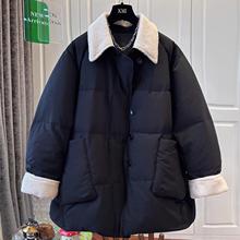 羊羔毛翻领面包服黑色中长款棉服女风衣保暖宽松冬季