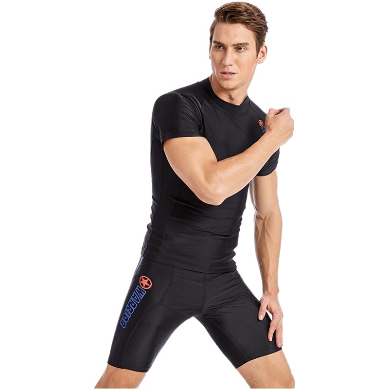 Cross-border New Large Size Swimwear Men's Short-sleeved Shorts Tight-fit Casual Surfsuit Quick-drying Adult Split Swimsuit