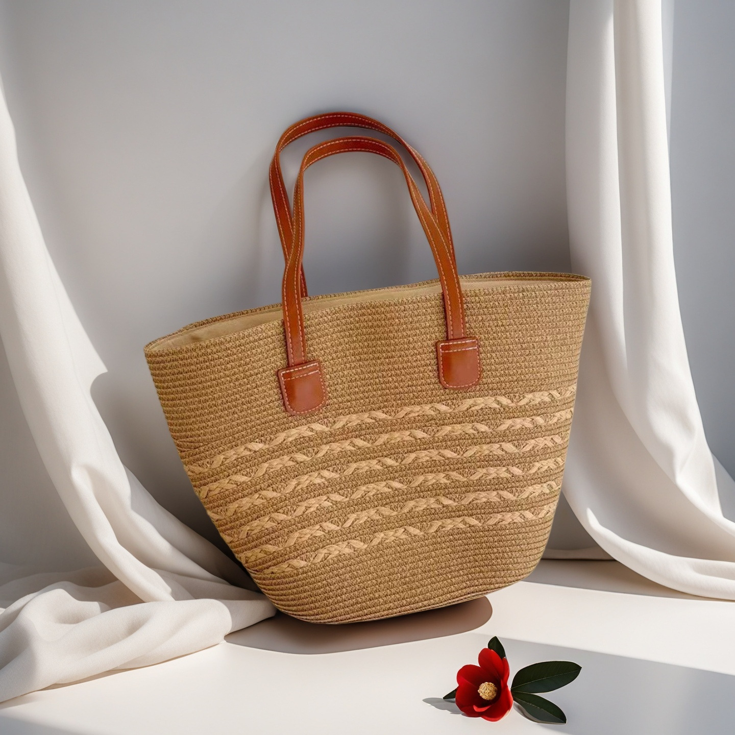 Bolso de paja femenino verano estilo ins 2024 nuevo estilo playa playa playa al aire libre vacaciones bolso de hombro de gran capacidad