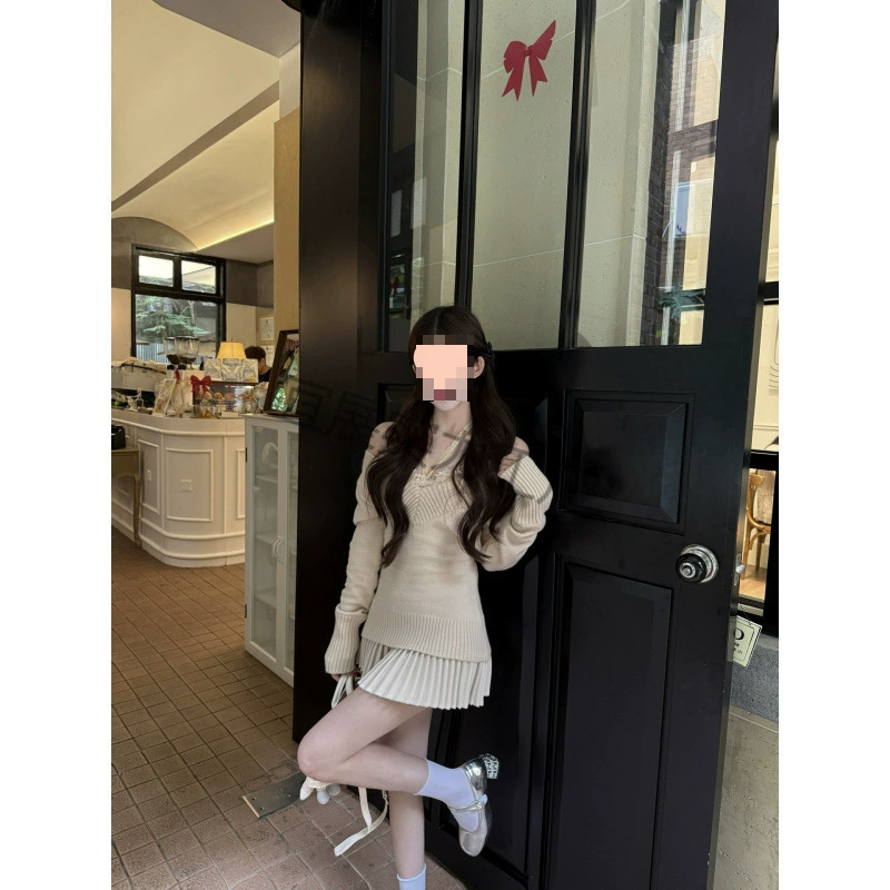 莓莓有点辣 系千金/领毛衣女春季蕾丝内搭收腰针织打底衫上衣