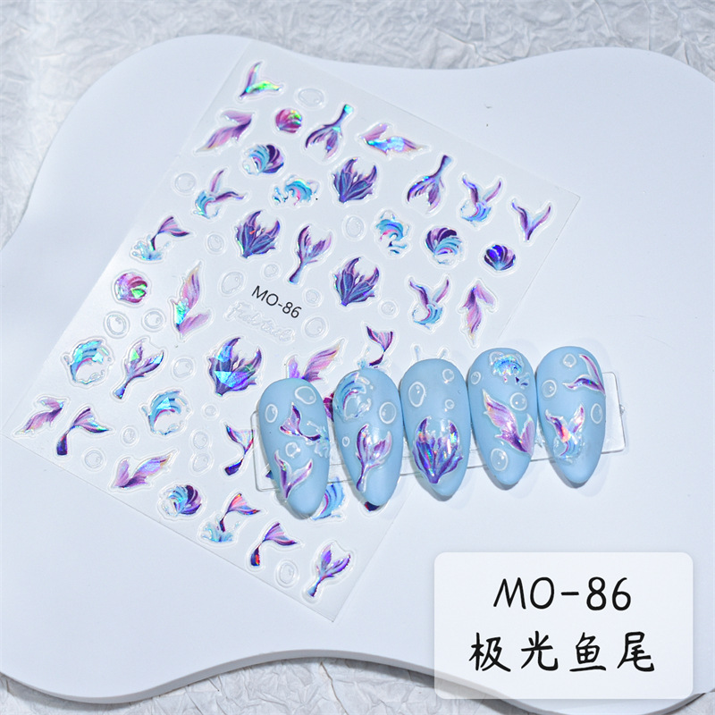 En línea de la celebridad de alivio láser Aurora líquido colorido mariposa pegatinas de uñas de verano fantasía océano medusas calcomanías de uñas