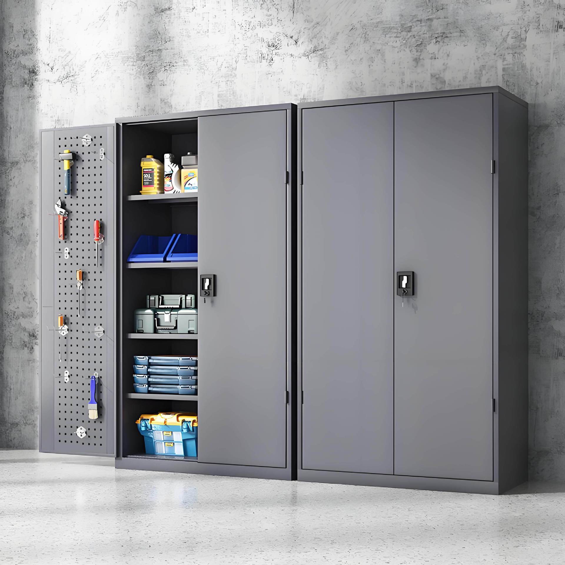 Gabinete de herramientas pesado Gabinete de hoja de hierro Taller Hardware Toolbox Doble puerta Gabinete de herramientas de seguridad Gabinete de herramientas grueso