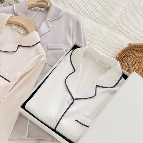 Women's Spring and Autumn Long Ice Silk Cardigan Set, Simple Long Sleeve Thin Couple's Homecoming Suite, Summer Wearable