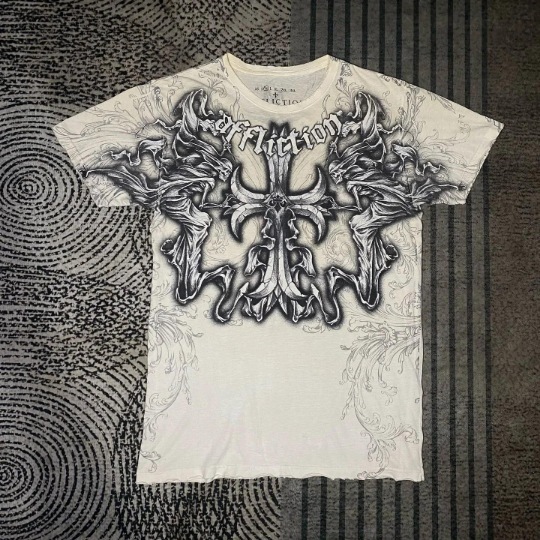 Affliction T-shirt Gothic Cross Graphic White