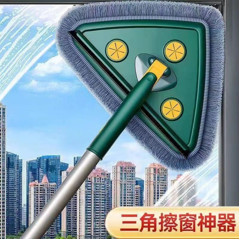 Large Triangular Glass Cleaning Tool for Home Use, Suitable for Wiping Ceilings, Walls, and Roofs, with a Clip for Dust Removal, Lazy Soft Mop