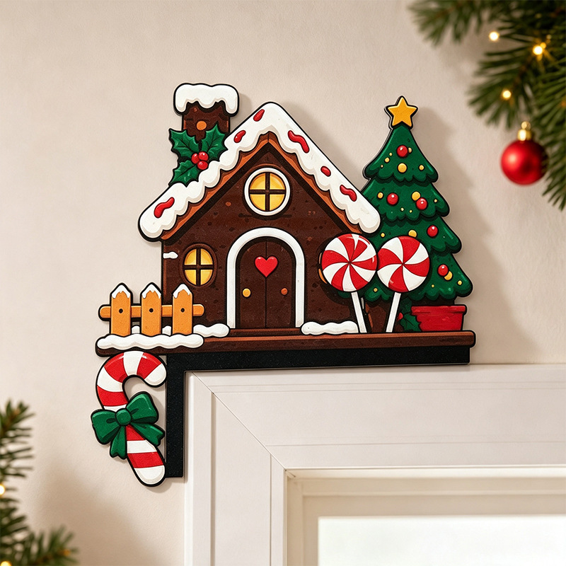 Christmas wooden corner door frame decoration Santa Claus door corner decoration ornament wooden double-layer KT board ornament