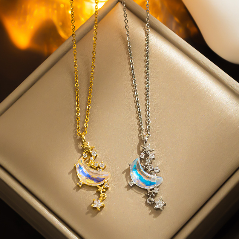 Collana con spruzzi di luna e stelle, fiume, collana da donna, nappa in streaming live, moda stile giapponese e coreano, fantasia leggera e di lusso_voghion.com