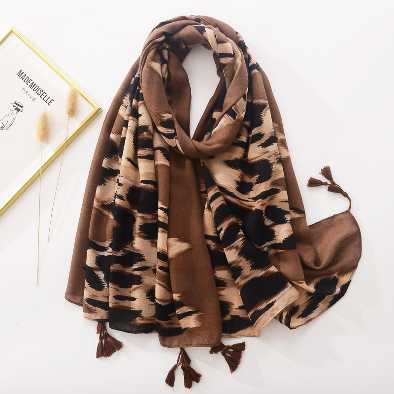 Comercio exterior transfronterizo estampado de cebra estampado de leopardo bufanda borla bufanda larga chal de doble uso bufanda de algodón y lino