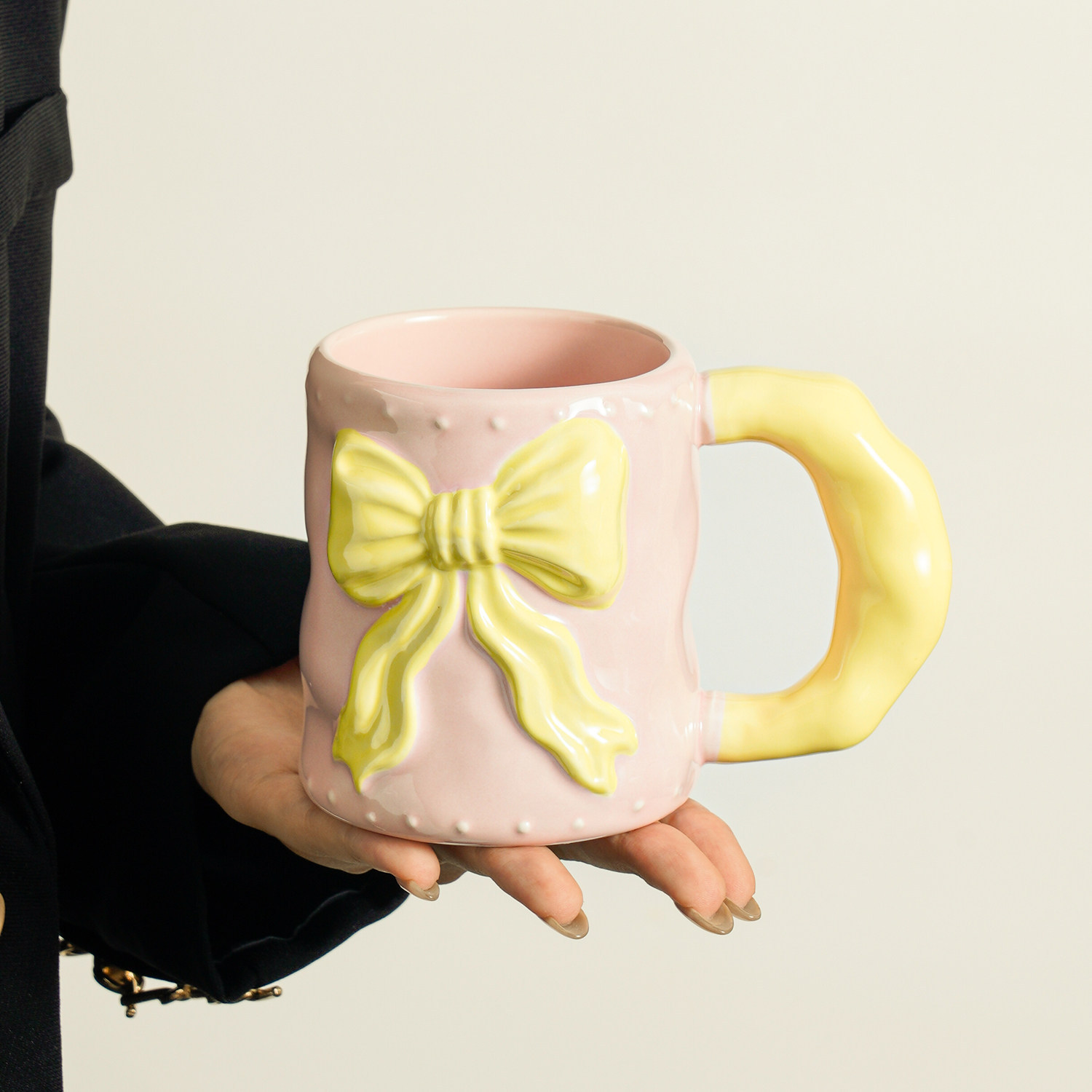 Taza de arco de alta calidad de taza de cerámica de gran capacidad de taza de agua de bebida de oficina de niñas café desayuno taza