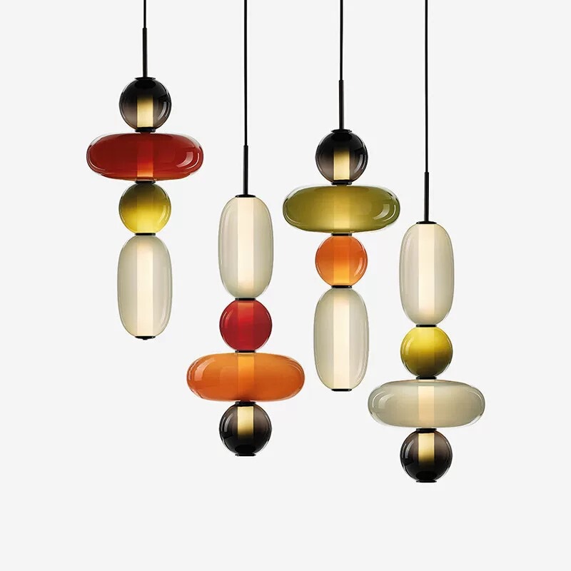 Designer Creative Stained Glass Art Pendant Lamp Cafe Lollipop Candy Gourd String Decorative Bedside Chandelier