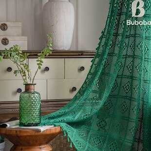 Bu Daddy American Window Screen Green Blackout Splicing Cut Out Crochet Velcro Living Room Bay Window Finished Curtains