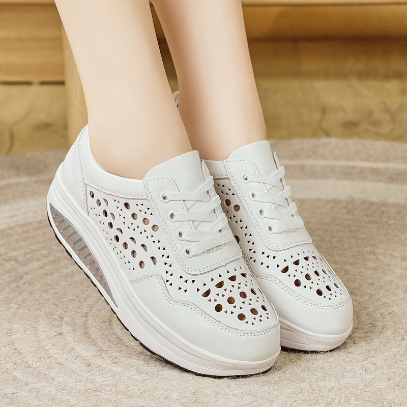 Factory Direct Supply Foreign Trade Cross-Border Casual Rocking Shoes for Women Breathable Spring and Summer Thick-Soled Lightweight Shoes Support Drop Shipping