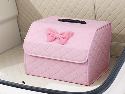 Car storage bag/box – creative multi-functional storage box - large-folding-storage-box-with-pink-stickers-and-vermicelli-velvet-bow
