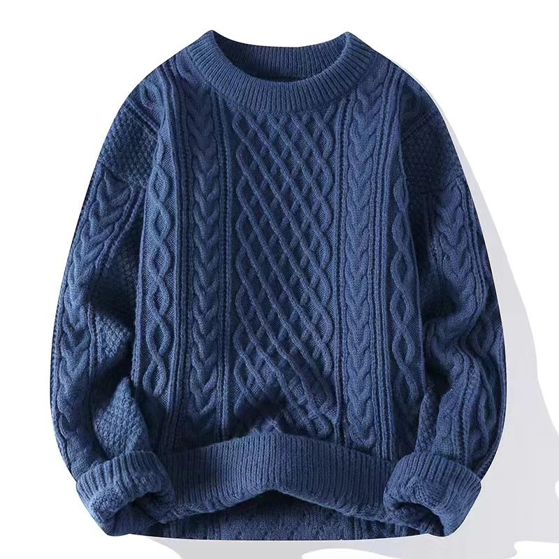 Suéter de cuello redondo de color sólido para hombres texturas de torsión en la camisa de base de invierno y otoño caliente comercio exterior al por mayor transfronterizo image 15