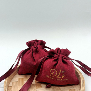 Imitation Leather Velvet Bag, Wedding Candy Bag, Gold Necklace, Ring Cloth Bag, Hot Stamping Logo Bag