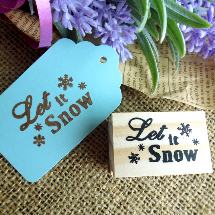 Christmas stamp snowflake wood stamp Let it snow Christmas gift wood stamp