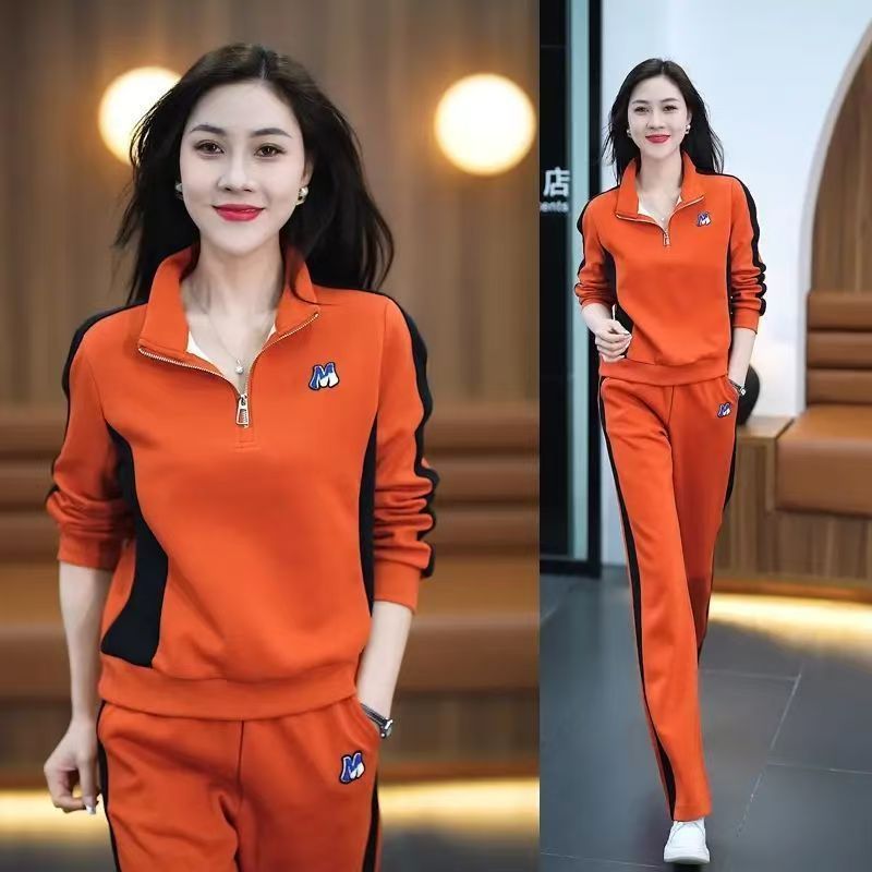 休闲运动套装女春秋季2025新款时尚洋气显瘦立领卫衣阔腿裤两件套|undefined