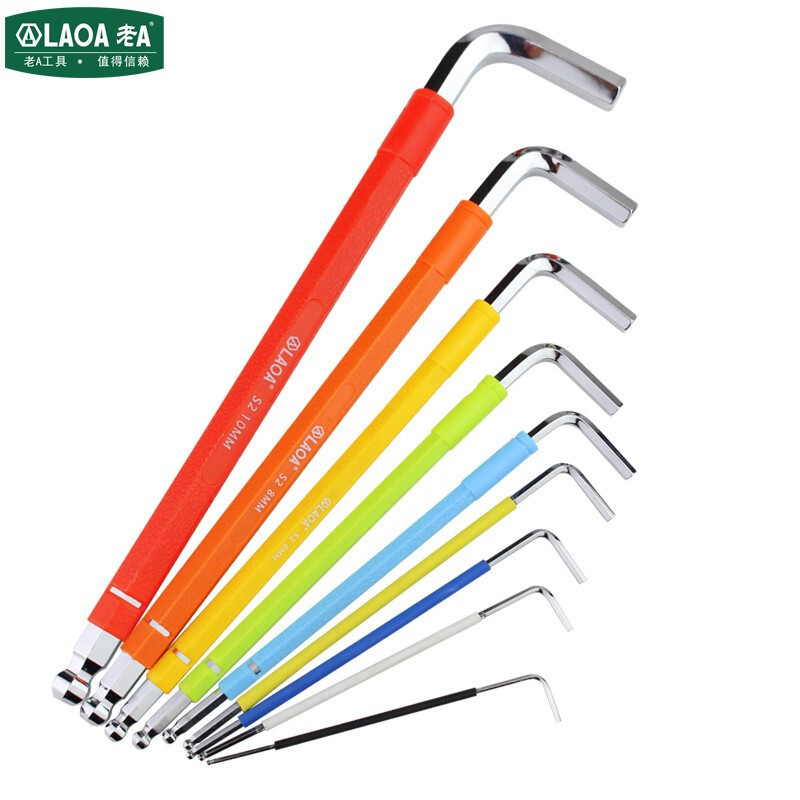 老A LA319104工业型9件套彩色梅花内六角扳手磁性中孔梅花扳手