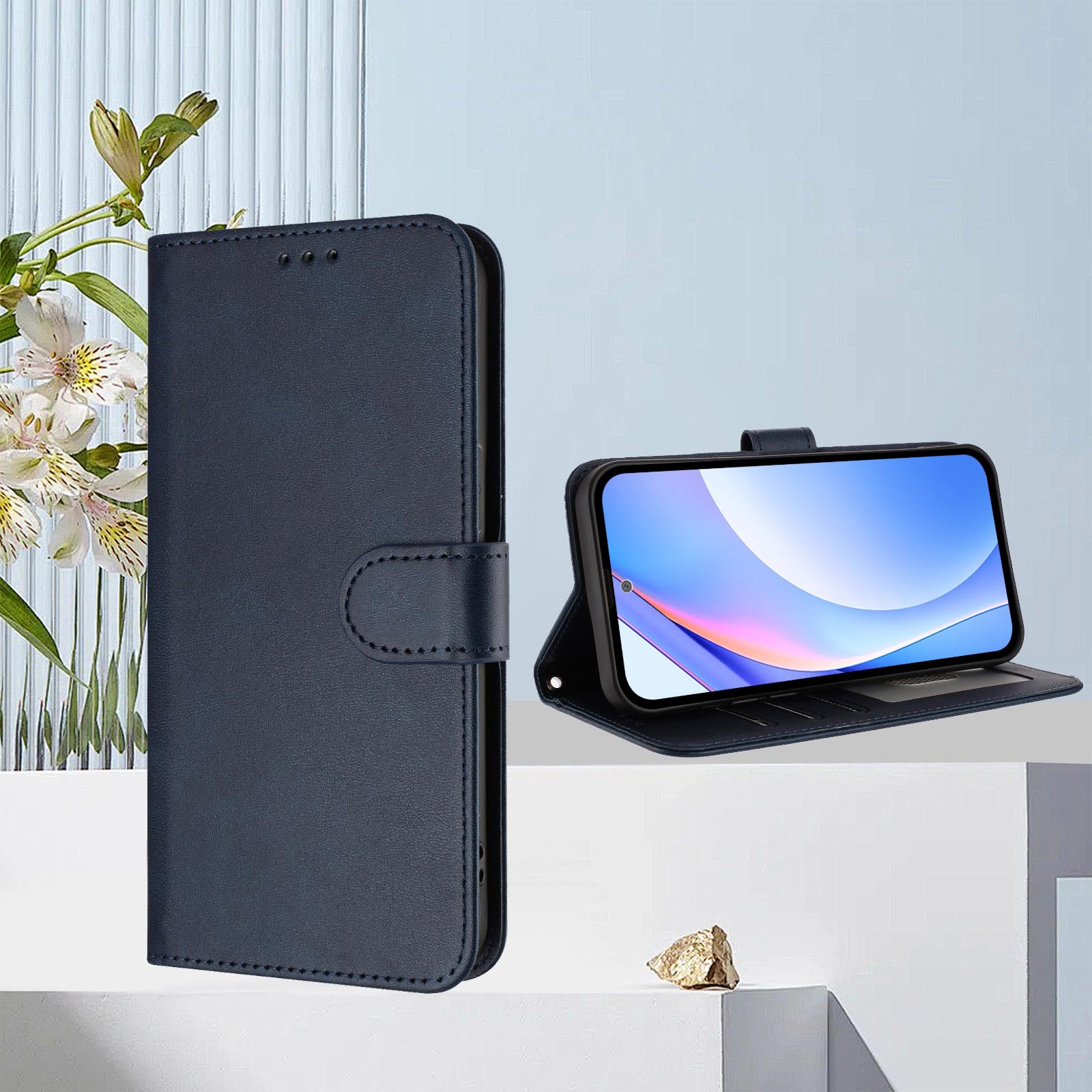 适用ZTE Blade A52 Lite热销新型号手机纯色小牛纹插卡支架保护套