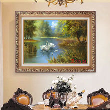 欧式有框画挂画喷绘油画风景天鹅湖客厅卧室壁炉装饰画走廊墙壁画