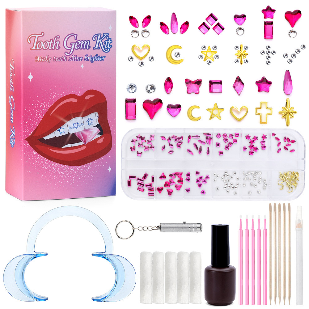 로즈 레드 12 그리드 치과용 드릴 세트 [접착제가 포함된 색상 상자]