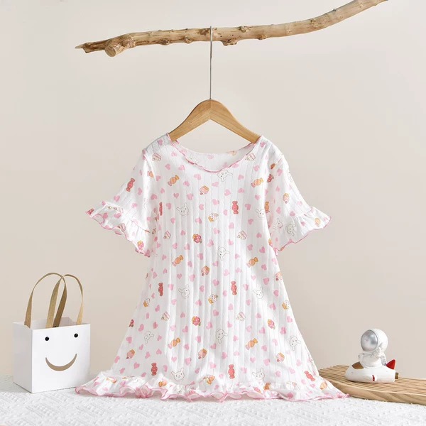SQ050 ruffled short -sleeved nightdress cake Candy full print
