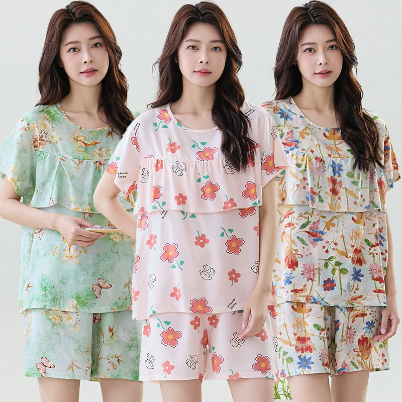 Хлопково-шелковые пижамы с защитой от ударов, женские летние шорты с короткими рукавами, хлопково-шелковая домашняя одежда для мам, костюм из искусственного хлопка для среднего и пожилого возраста, комплект из двух предметов