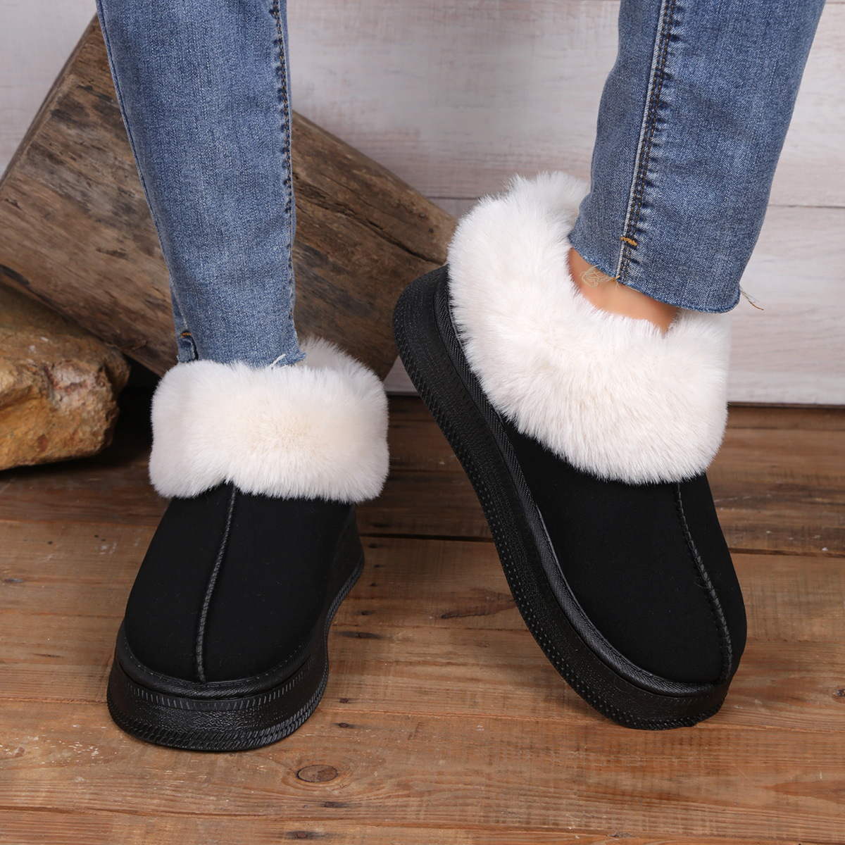 New thick soled short cylinder thick slip-on lazy cotton shoes_voghion.com