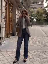 欧美修身腰带配2025春千鸟格外贸西装外套女新款女装批发图片色