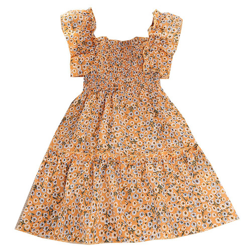Girls' Spring and Summer New Arrival Korean Style Children's Dress with Bubble Sleeve Chiffon Floral Princess Dress European and American Foreign Trade Children's Clothing