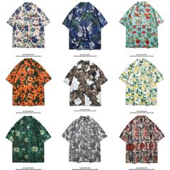 レトロヴィンテージスキューバネック花柄シャツ男女ゆったり港味ハワイカップルビーチ半袖シャツ